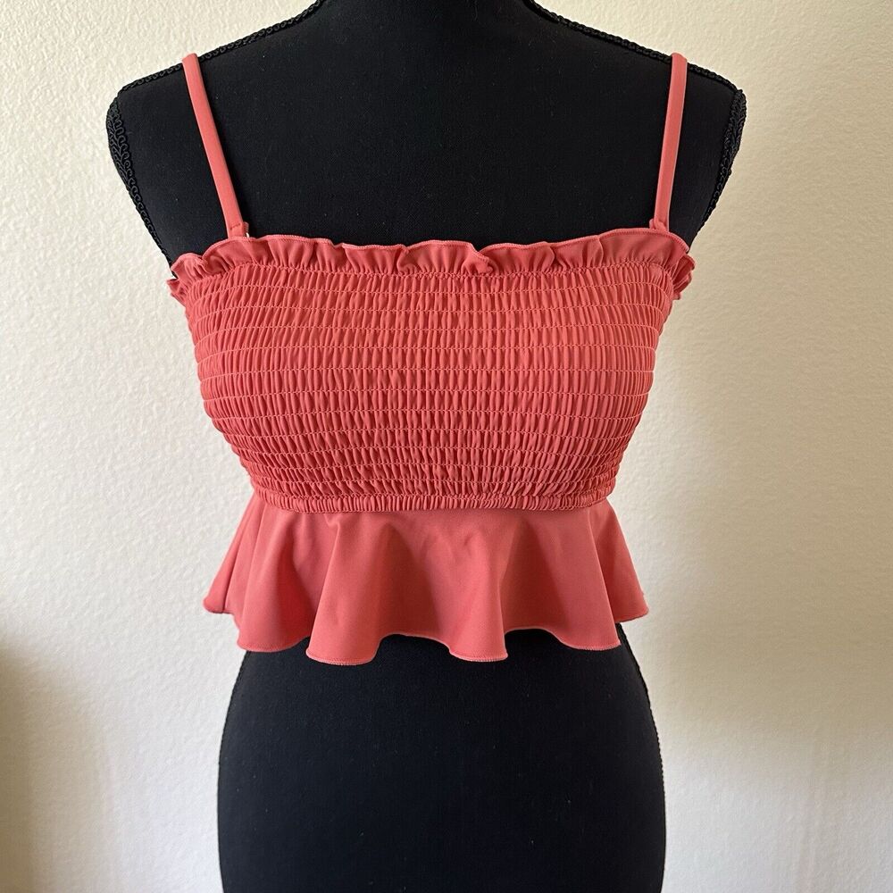 Cupshe Women’s Peplum Smocked Swim Top Orange Size S(4-6) NWT